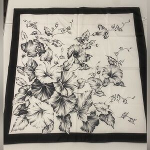 Vintage Italian Black and White Scarf featuring Hibiscus Flowers